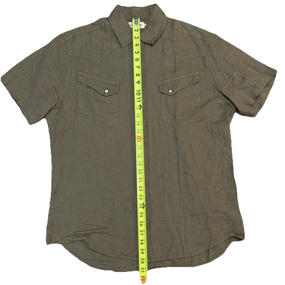 Taylor Stitch Shirt 44 XL Men's Green 100% Linen Western Pearl Snap Short Sleeve - Picture 3 of 9